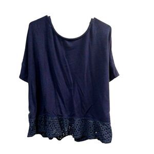 Kate Spade Navy Eyelet Lace Hem Detailed Short Sleeved Top. XL